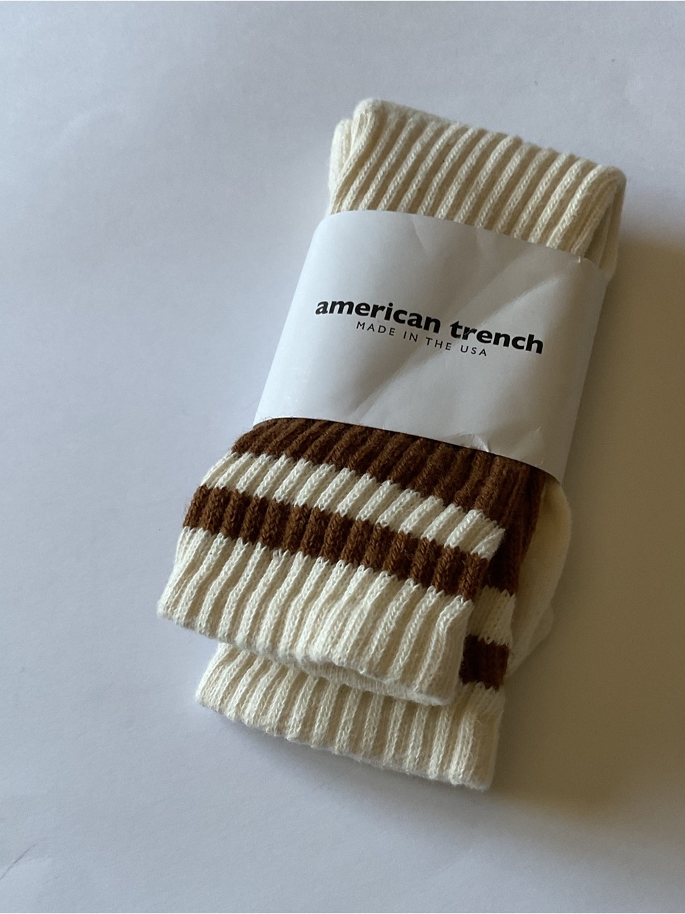 AMERICAN TRENCH RETRO STRIPE COTTON CREW SOCKS BROWN AND CREAM UNISEX NWT